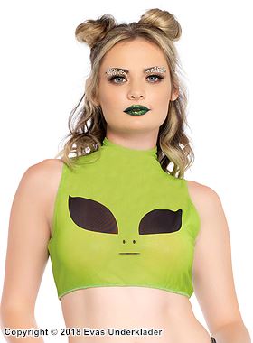 Bauchfreies Crop-Top, Mesh, Rollkragen, ärmellos, Außerirdische